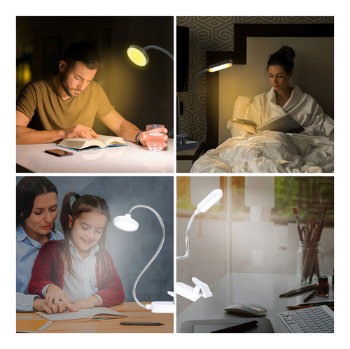 Lámpara De Mesa Con Clip, Led, Clip Flexible De Atenuación P Color De La Estructura Blanco