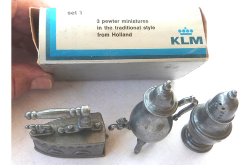 Monijor62-coleccion Klm Caja 3 Miniaturas En Peltre Selladas (Usado)