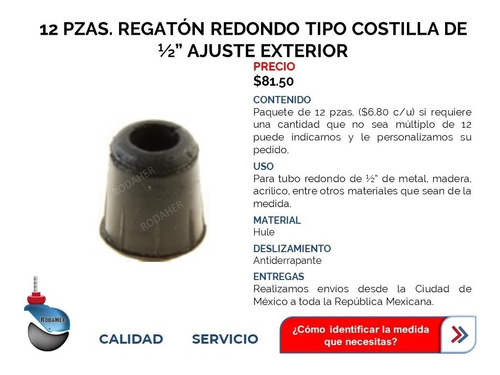 Regatón Tapón Redondo Costilla De Hule De 1/2 Paq. 4 Pzas.