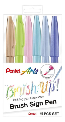 Caneta Brush Sing Pen Pentel Com 6 Cores Pastel