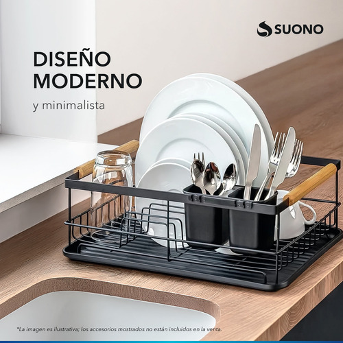 Escurridor De Platos Suono Secaplatos Con Manijas De Madera Y Hierro 9 Platos