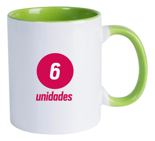 6 Caneca Cerâmica Sublimação Interior Alça Colorido 325 Ml Cor Verde-claro
