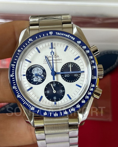 Relógio Omega Snoopy Super Eta 2 Pulseiras Foguete Se Move Azul-escuro Prateado Branco (Recondicionado)