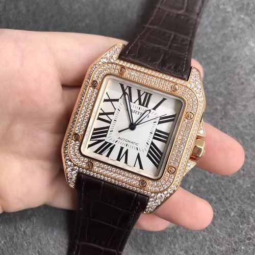 Cartier Santos 100 Diamond Esfera Plata Reloj Señora 1a2