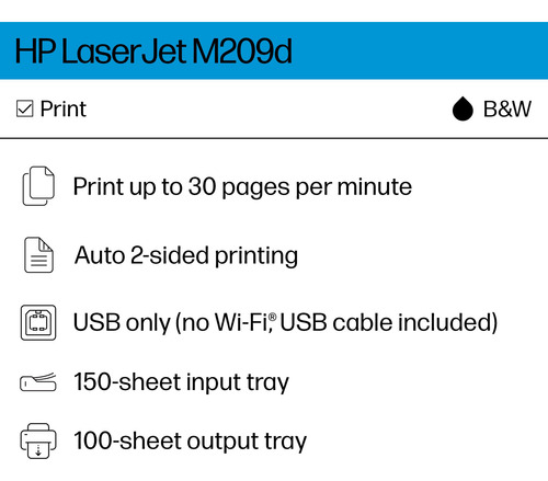 Impressora A Laser Hp Laserjet M209d Preto E Branco Com Dupl