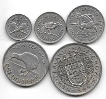 Comprar Serie De 5 Monedas Nueva Zelanda Año 1948 A 1965 Muy Buena