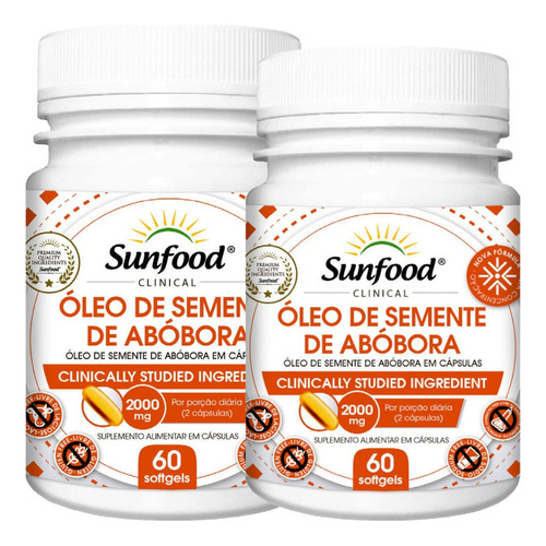 Kit 2 Oleo De Semente De Abobora 2000mg 60 Caps Sunfood