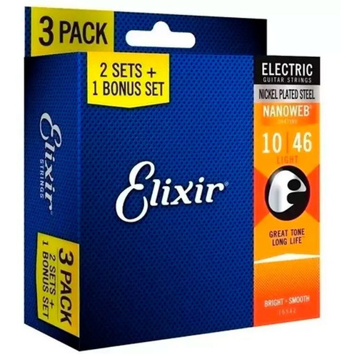 Kit 3 Encordoamento Elixir 010 Guitarra Pack L3p2 16542 Usa