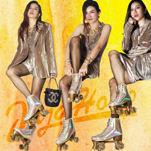 Jajahoho Patines De 4 Ruedas Para Mujer, Sintética Talla 26 26 5.4 Cm Dorado Oscuro