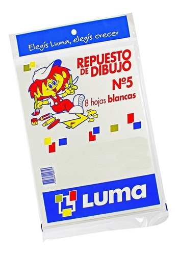 Repuesto De Dibujo Escolar Luma N°5 X 8 Hojas Blancas 