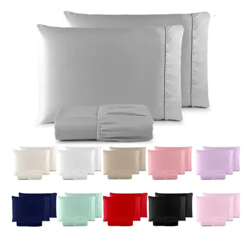 Jogo de Lençol Casa Laura Enxovais Padrão Casal 3 Pçs com Ponto Palito 400 Fios C/ Elástico Hotel Cinza Liso