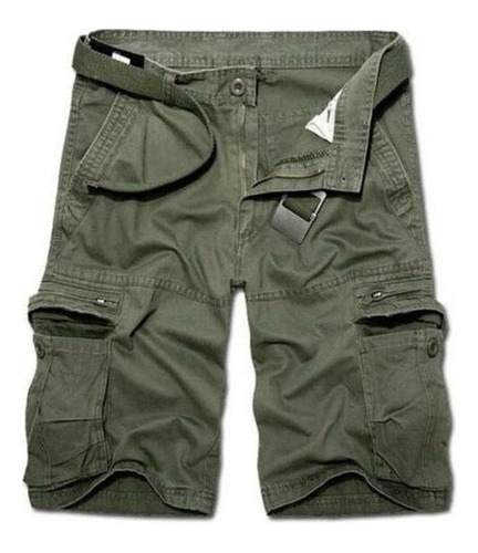 Pantalones Cortos Cargo Para Hombre Con Cinturón, Militar, C