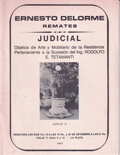 La Plata. Remate Residencia Tetamanti 1971 Catálogo