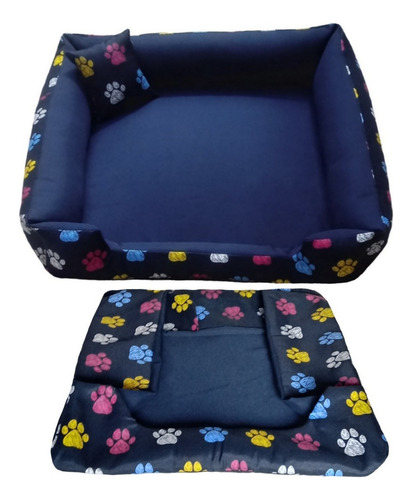 Cama De Cachorro G 70x70 Com Enchimentos Impermeável + Capa Cor Azul-marinho