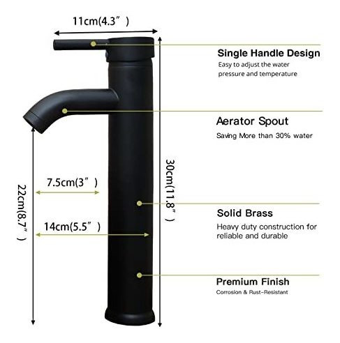 Grifo Lavabo Negro Mate Moderno Monomando Alta Calidad