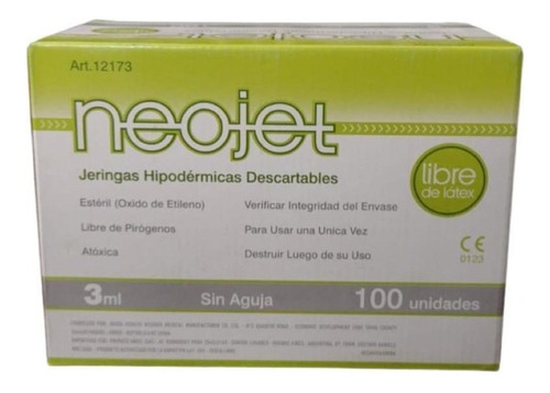 Jeringa Descartable 3ml S/aguja X 100 Unidades Neojet