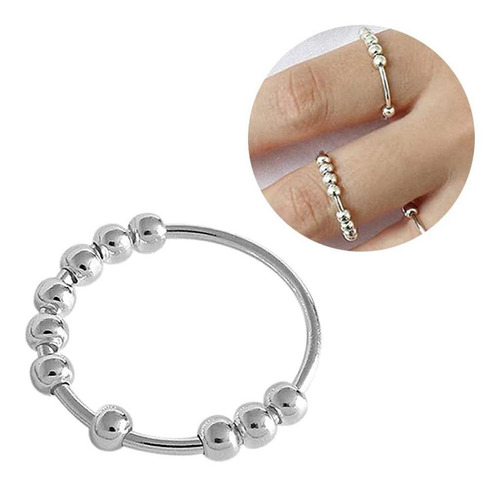 Anillo Giratorio De Plata Para Aliviar El Estrés, Antiestrés