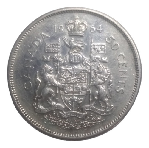Moneda Canadá 50 Centavos Dólar Plata Ley 800 Año 1964