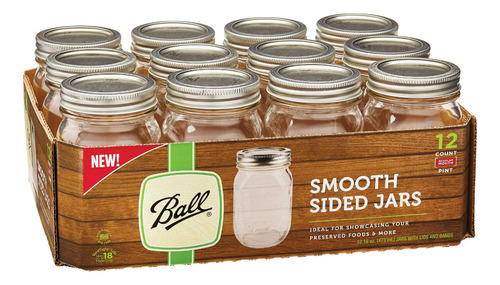 Mason Jars Ball Smooth 16 Oz Boca Regular X 12 Unidades