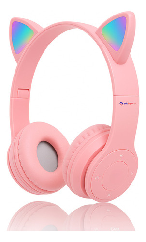 Fone De Ouvido Gatinho Bluetooth Infantil Led Menino Menina Eduimports Cor Rosa