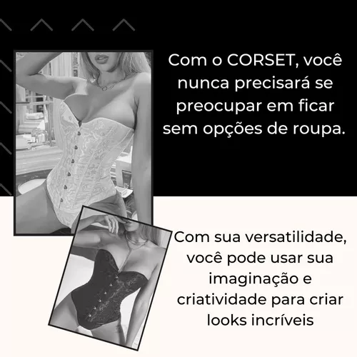 Corset Corselet Espartilho Manga Renda Festa Preto M649