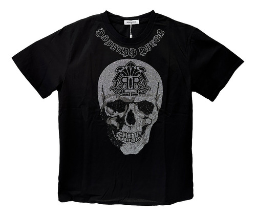 Playera Calavera Letras En Cuello Con Diamantes 5 Colores