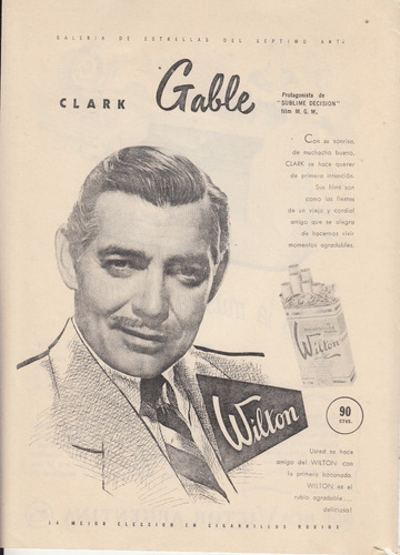 1951 Clark Gable En Publicidad De La Marca Wilton Vintage