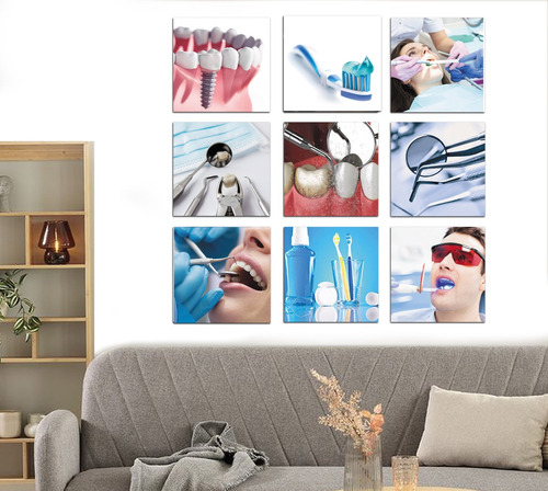 Cuadro Decorativo Consultorio Dental Set 9 30x30cm Canvas