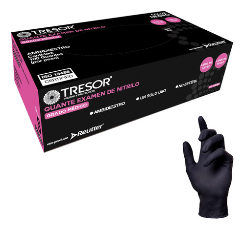 Guantes Examen Nitrilo Negro Tresor