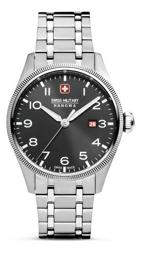 Reloj Swiss Military Smwgh0000801 Para Hombre Cristal Zafiro Color de la malla Plateado Color del bisel Plateado Color del fondo Negro