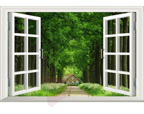 Vinilo Ventana 3d Bosque Árboles Naturaleza Vbs1