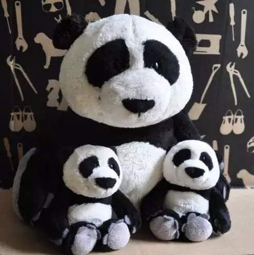 Urso Panda Familía Pelúcia Pai 35cm + 2 Filhotes Com 15cm