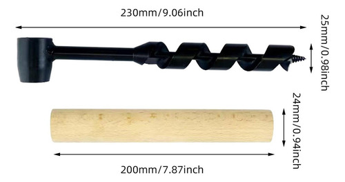 Hx Taladro De Sinfín Manual Con Mango De Madera, 25 X 230 Mm