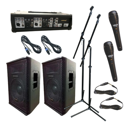 Imagen 1 de 10 de Combo Sonido Consola Potenciada + Cajas + Mics Y Accesorios