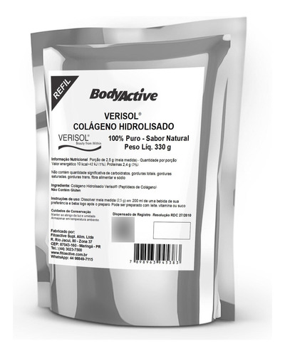 Verisol Colágeno Hidrolisado 100% Puro Refil 330g Bodyactive