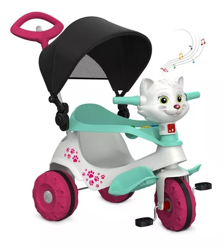 Triciclo Infantil Passeio e Pedal Velobaby com Empurrador Rosa