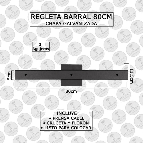 Barral Regleta Riel Colgar 3 Luces 80cm Chapa Galvanizada