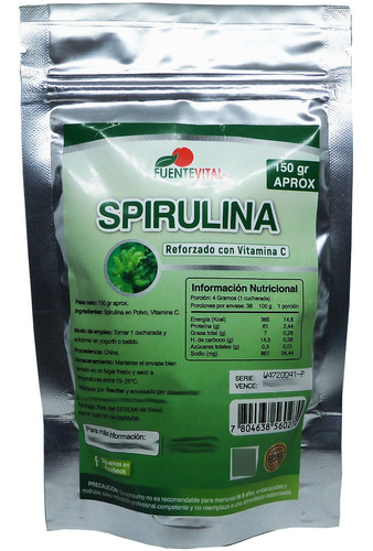 Spirulina Pura En Polvo 100% Organico Con Vit C 150 Gr  