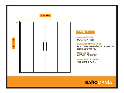 Imagen 4 de 10 de Mampara Baño Corrediza 140 X 190 Vidrio Incoloro Corrediza