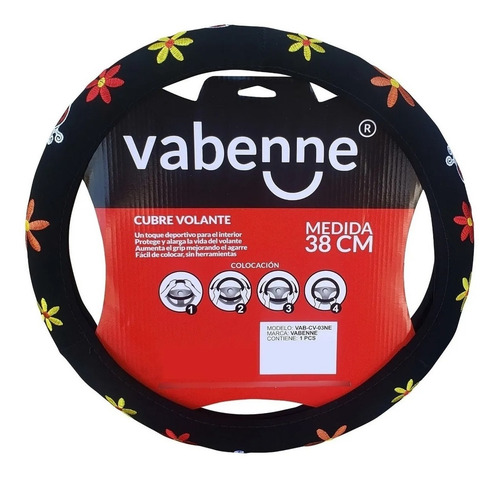 Imagen 3 de 4 de Cubre Volante Auto Femenino Bordado C/ Flores Vaquita 38cm