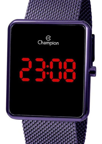 Relógio Champion Feminino Led Digital Quadrado Roxo 