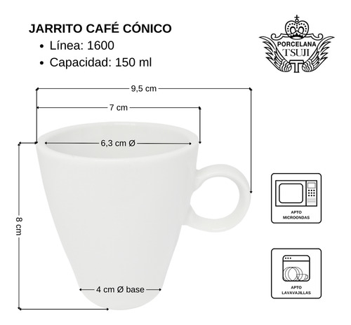 Jarrito Chico Café Cónico 1600 Tsuji Porcelana 150ml Taza X1