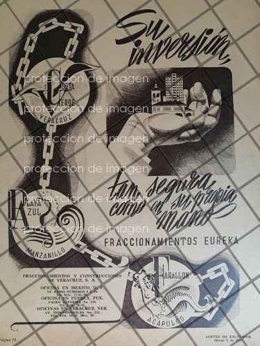 Cartel Publicitario Fraccionamientos Eureka 1947 /raro