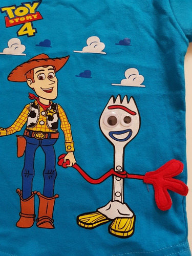,remera De Algodon Estampada Toy Story Niños Celeste