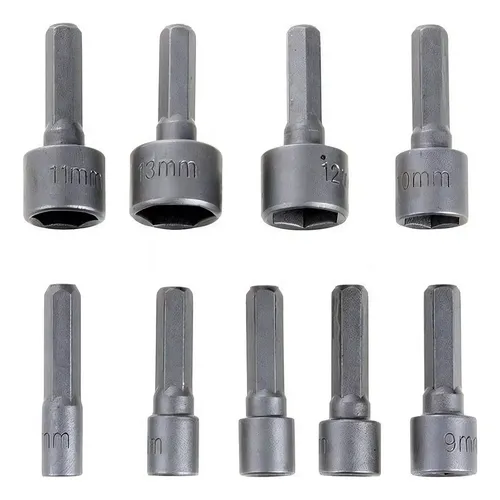 Punta Magnética Set X 9 Boquilla Hexagonal Tuerca 3/8 5 A 13