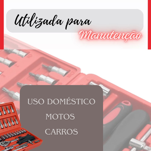 Jogo Kit Ferramentas Connect Ecom 46 Peças Chaves Fenda Philips Catraca Soquetes Combo Completo Crv Bits 1/4