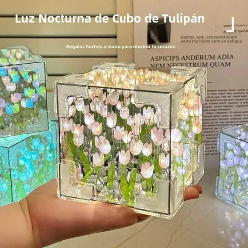 Lámpara De Tulipanes Infinitos Cubo Espejo Para Armar Naranja Claro Plateado