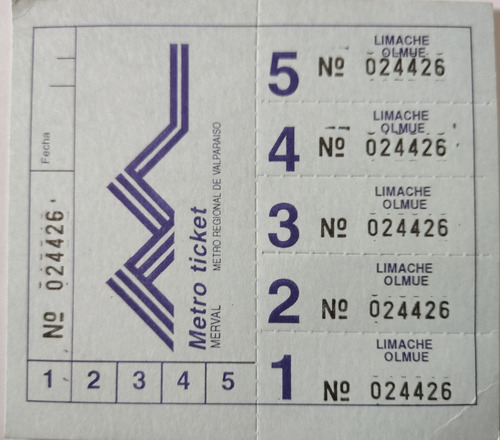 2 Boletos De Tren Merval Puerto Limache (ff245 (Usado)
