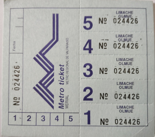2 Boletos De Tren Merval Puerto Limache (ff245 