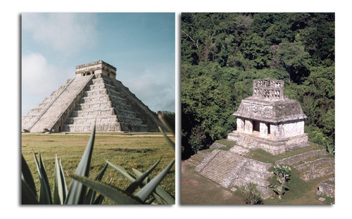 Set 2 Cuadros Pirámides Chichén Itzá Palenque Lienzo 80x64